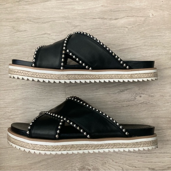 Zara Woman Silver Studded Chunky Criss Cross Espadrille Slide Open Toe Sandals - Picture 3 of 11